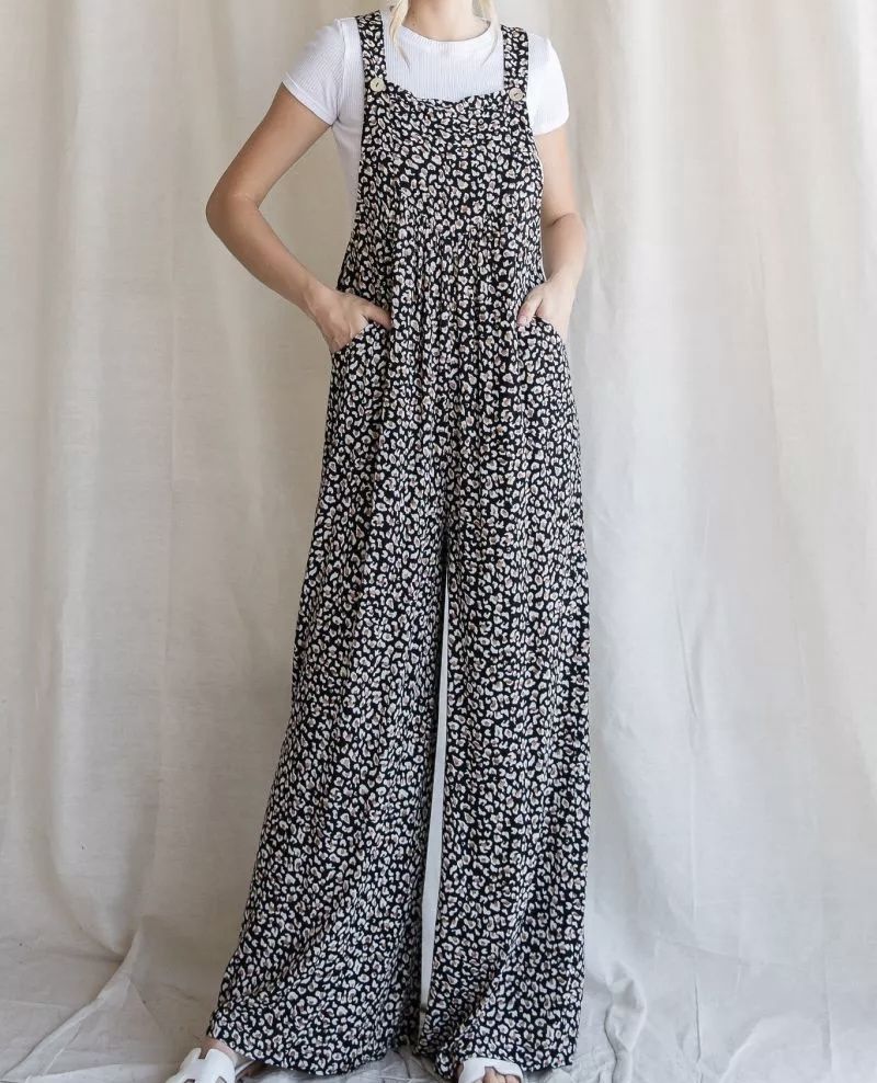 Black Leopard Jumpsuit, Size: Sm