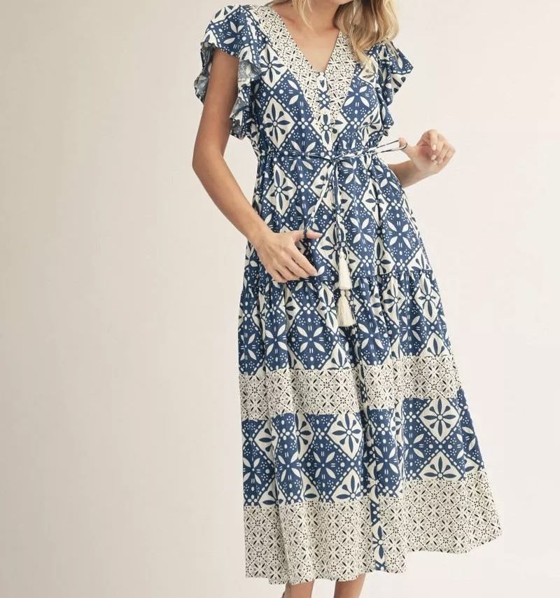 Blue Boho Dress, Size: Sm