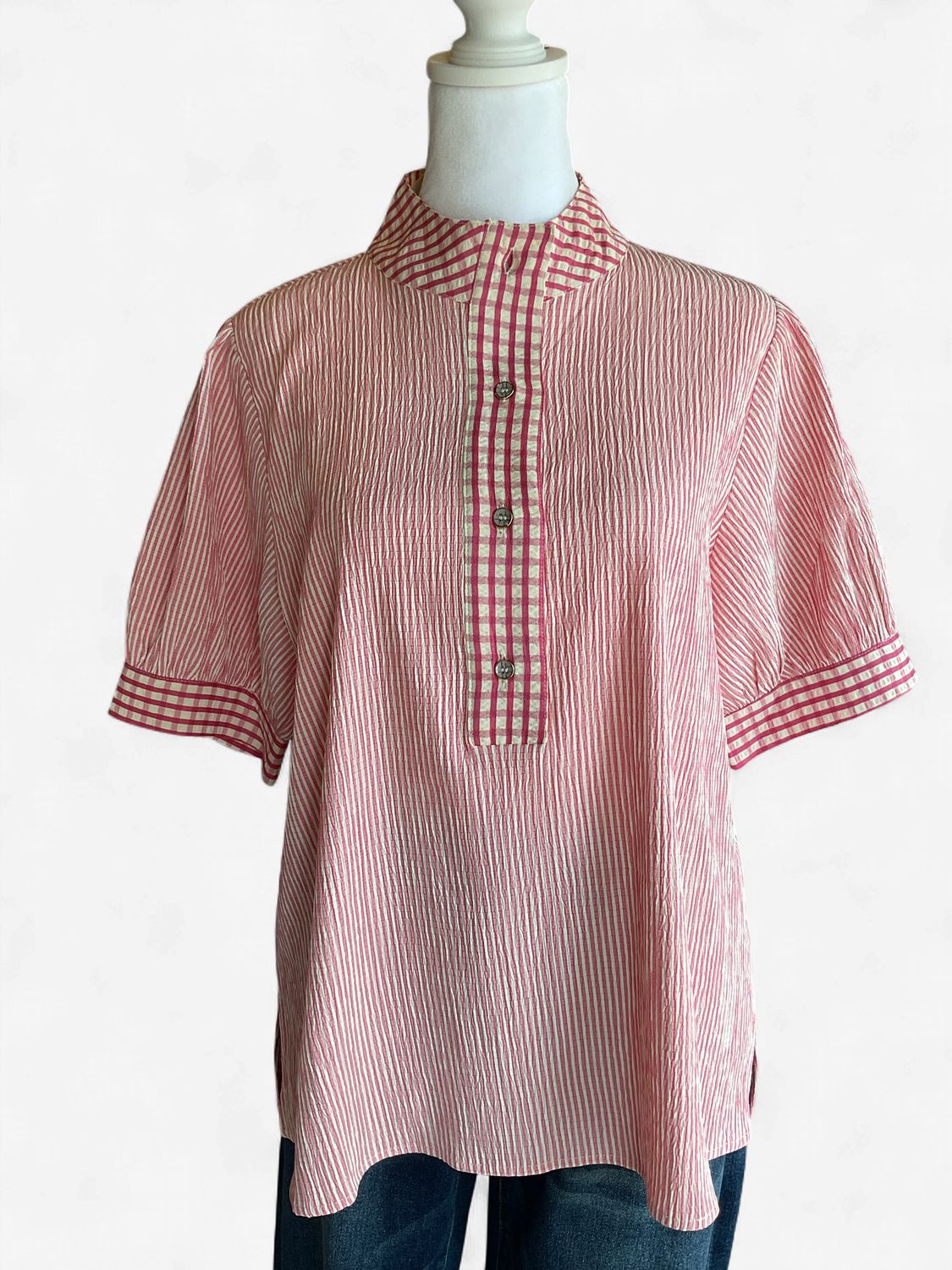 Pink Seer Sucker Top, Size: Sm