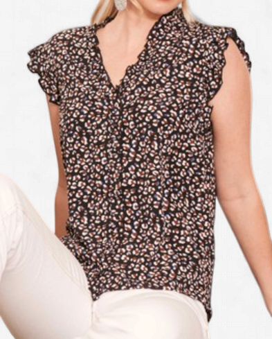 Ruffled Sleeve Leopard Print Top, Size: Sm