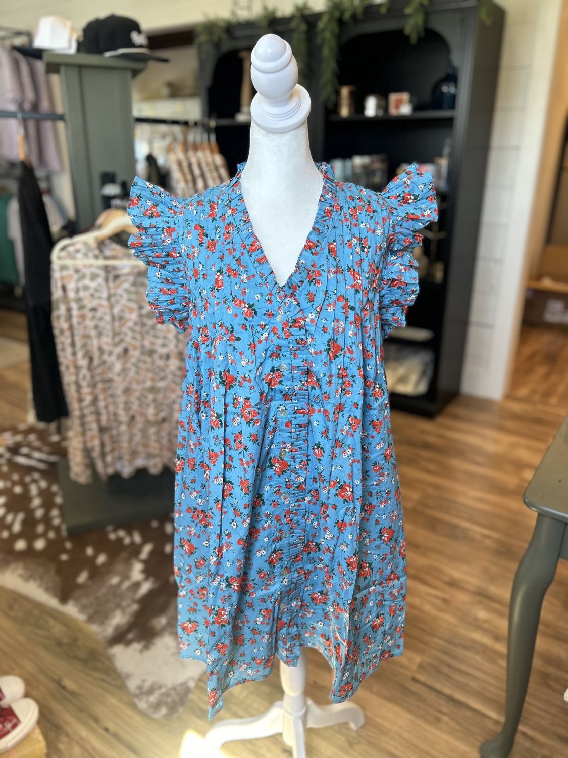 Bright Floral Blue Dress, Size: Sm