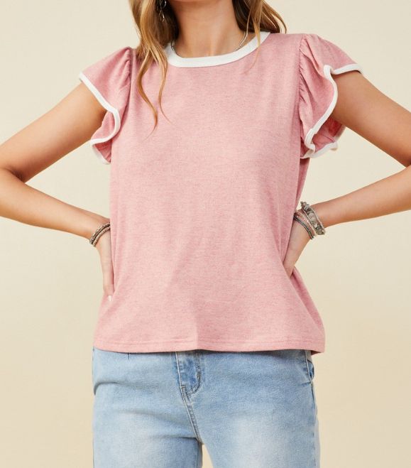 Heathered Red Ruffle Top