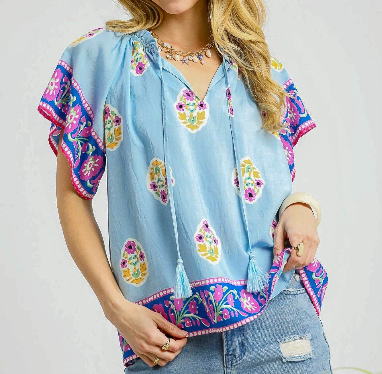 Blue Boho Blouse