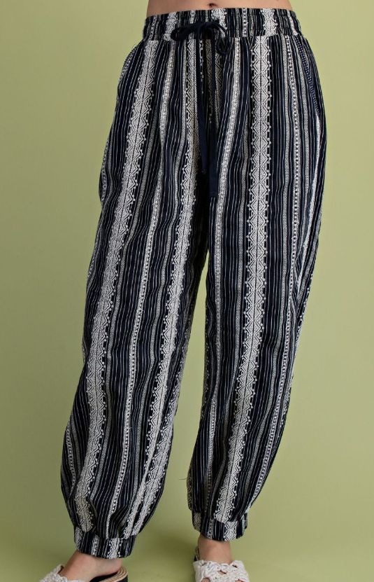 Textured Linen Jogger Style Pants, Size: Sm