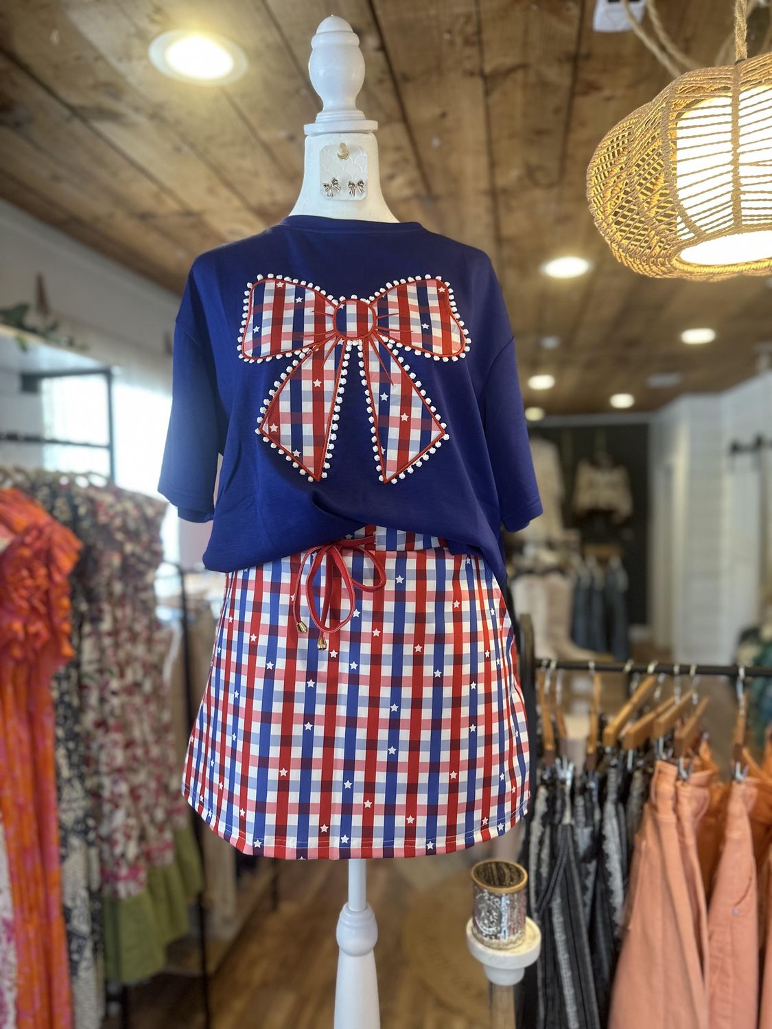 Gingham Glory Bow Tee, Size: Sm