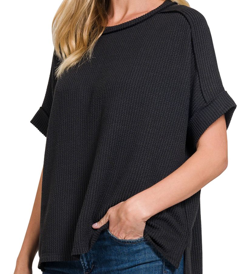 Raised Rib Cuff Sleeve Top
