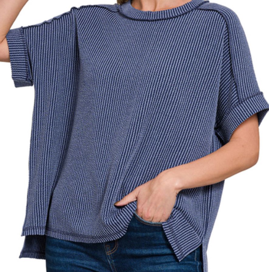 Raised Rib Cuff Sleeve Top