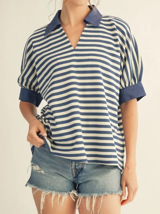 Blue Colllar Striped Top