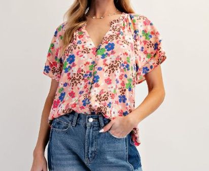 Multi Print Blush Top, Size: Sm