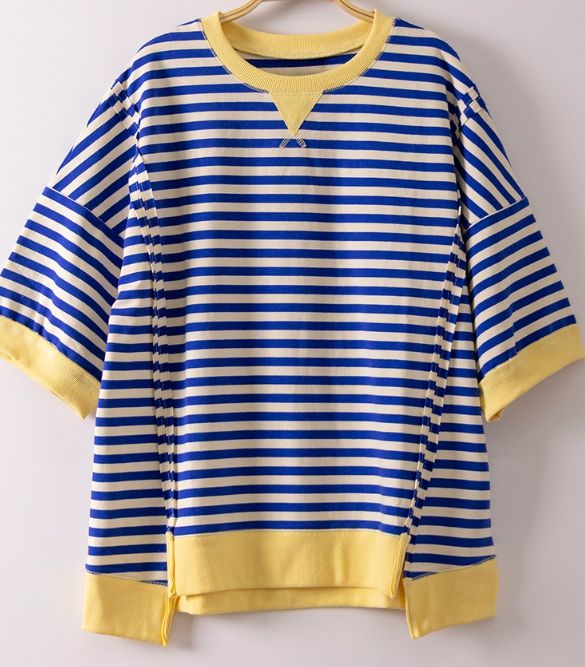 Oversized Knit Stripe Top, Color: Blue/Yellow, Size: Sm