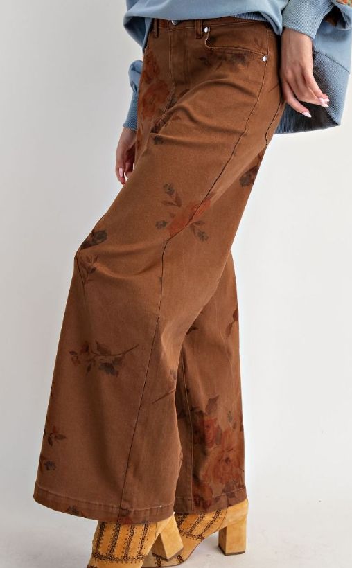 Mocha Flower Print Pant, Size: Sm