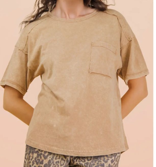 Mineral Wash Taupe Top, Size: Sm