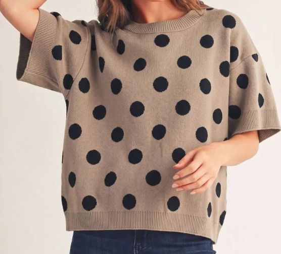 Mocha w/Black Polka Dot Sweater, Size: Sm