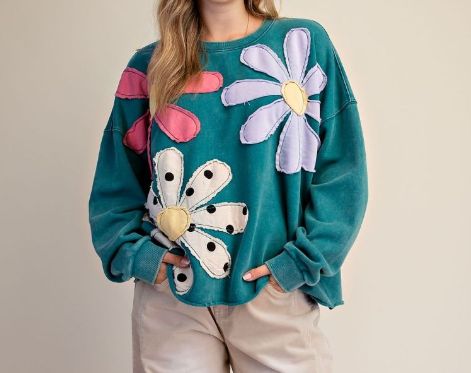 Floral Patch Terry Pullover, Size: Sm
