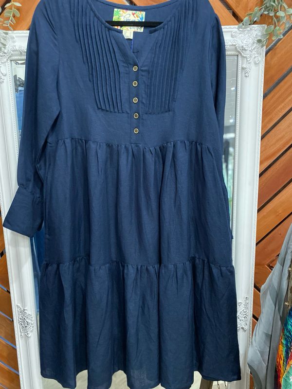 Pleated Yolk Linen Dress