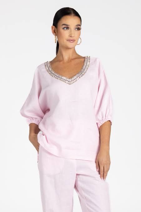 Linen Beaded Top