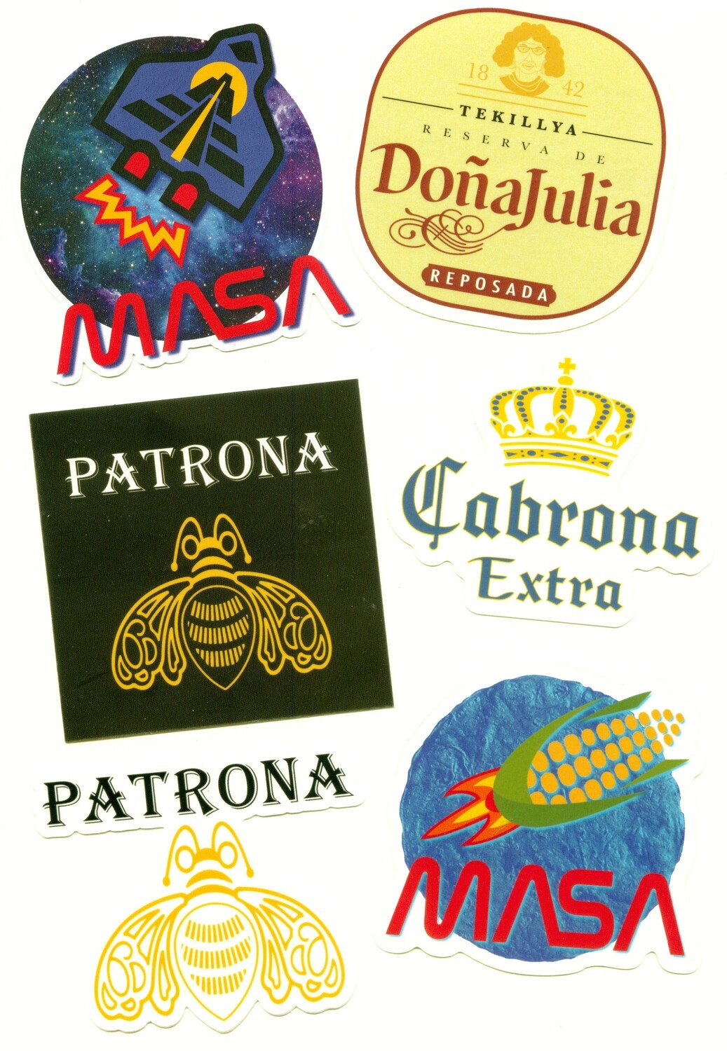 6 Sticker Bundle deal, Mexican Beer, Tequila, MASA NASA, die cut vinyl stickers