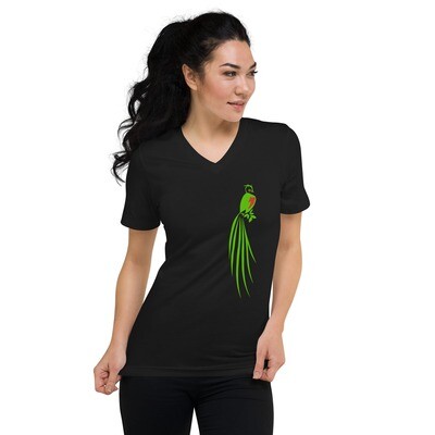 Unisex V-Neck Tee | Bella + Canvas 3005 t-shirt with Quetzal Bird over My Heart design by Edgar R. Ayala