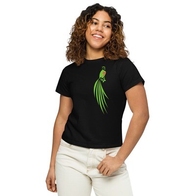 Women’s high-waisted t-shirt w/Quetzal over hart design