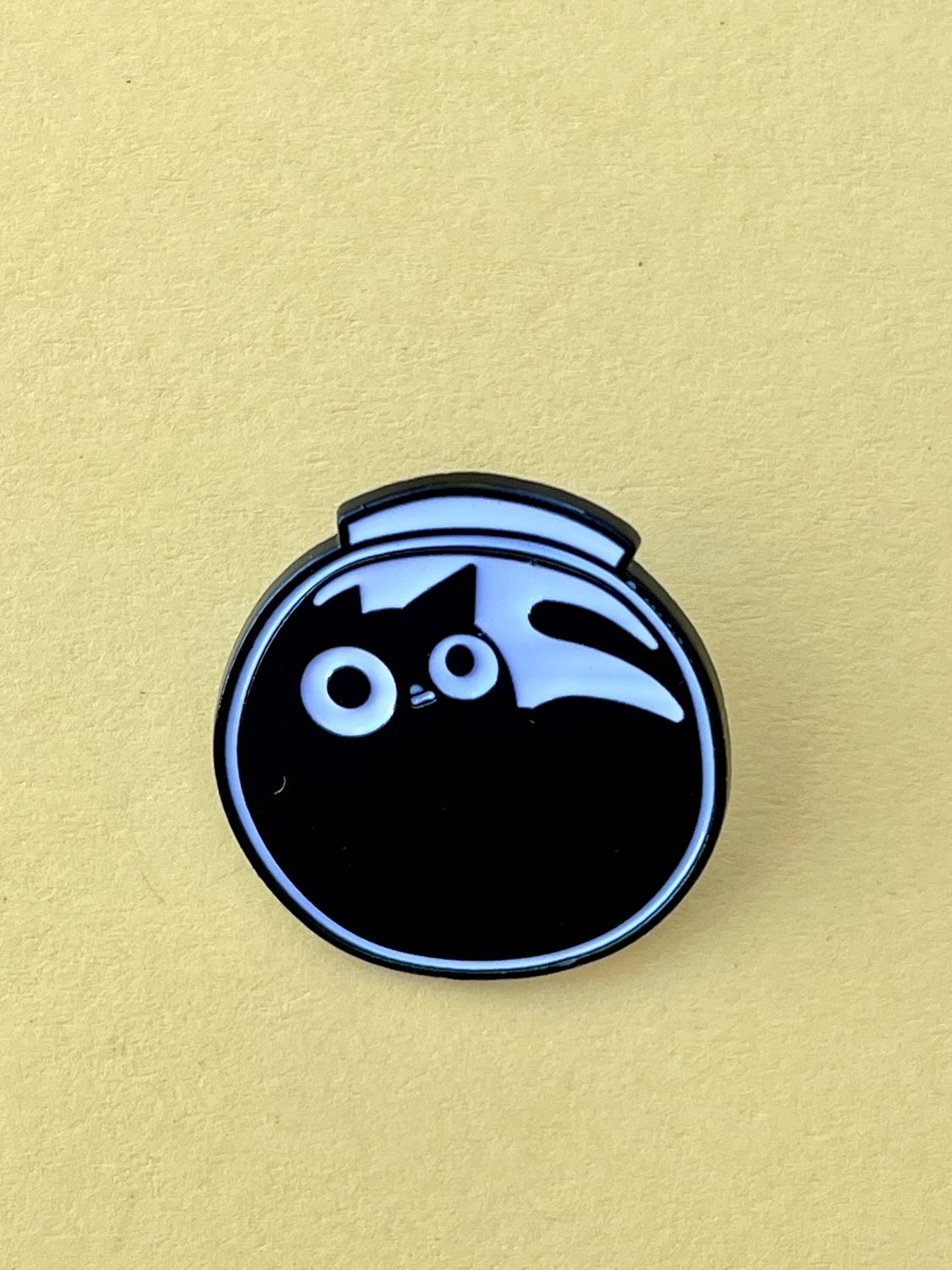 Black Cat in a Fish Bowl lapel metal pin