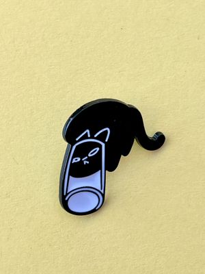 Black Cat in a cup, metal enamel lapel pin