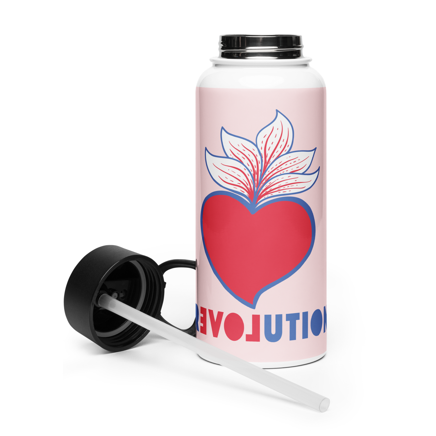 LOVE REVOLUTION Stainless steel water bottle with a straw lid