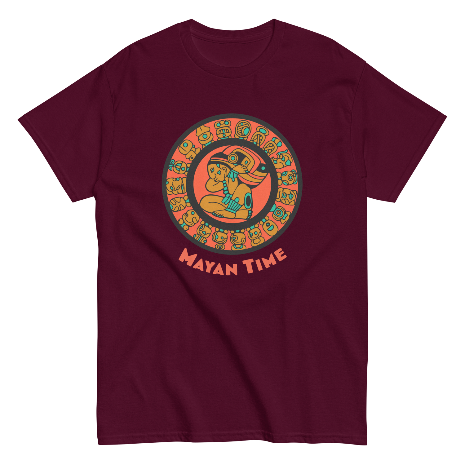 Mayan Calendar, Gildan 5000 Heavy Cotton Classic Unisex T-Shirt, with Mayan Gyphs from the Mayan Wheel of Time