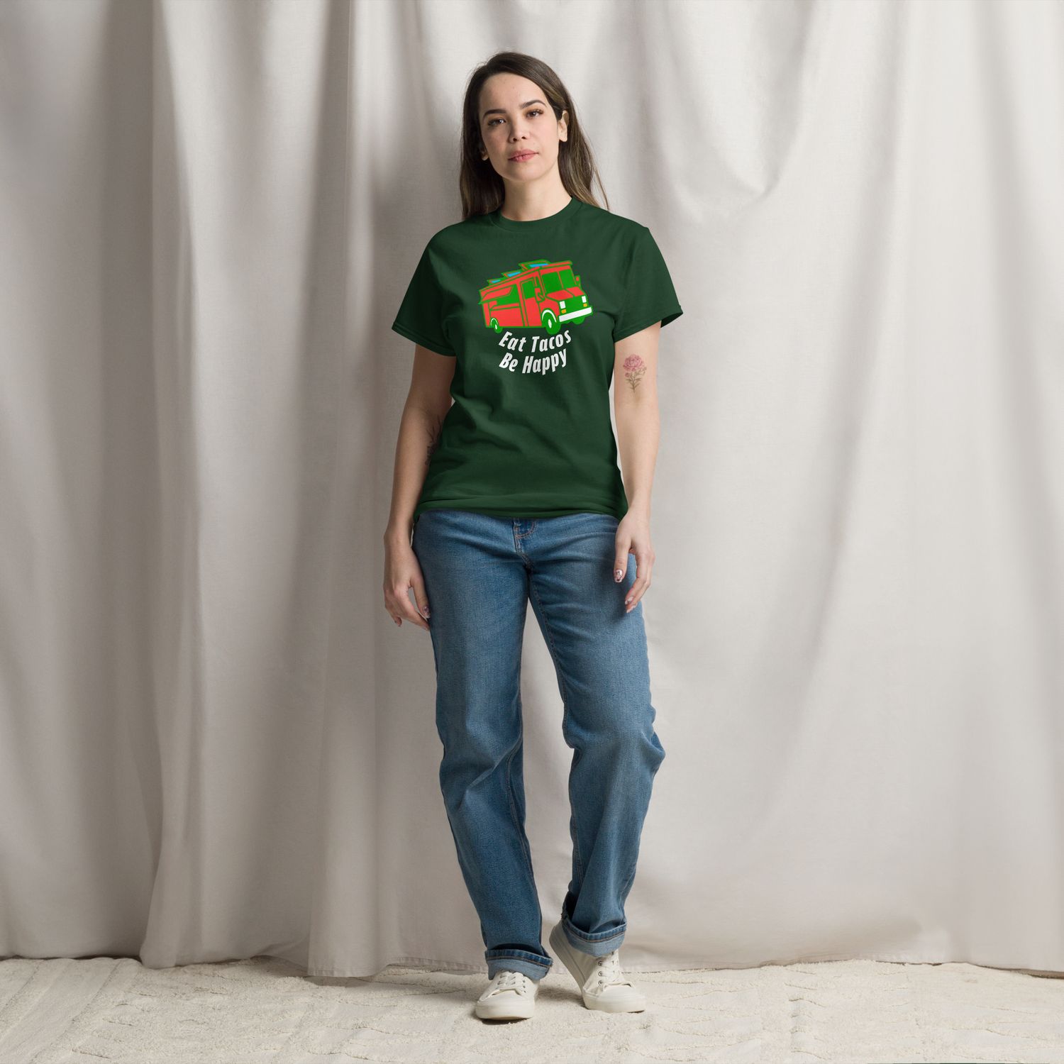 Eat Tacos Be Happy Gildan 5000 Heavy Cotton Classic Unisex T-Shirt. Taco Truck Design, Street Mexican Food Theme