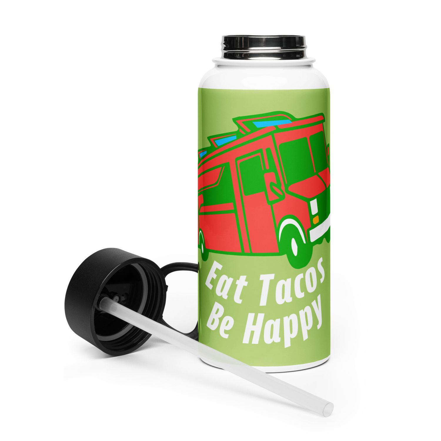 Eat Tacos Be Happy, Mexican Art Stainless steel, double-walled 32Oz water flask with straw lidStainless steel water bottle with a straw lid