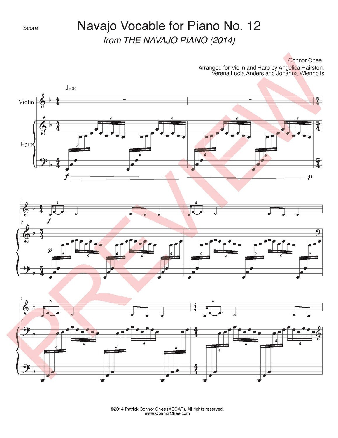 Digital Sheet Music - Navajo Vocable No. 12 (Arranged for Violin and Harp) (Connor Chee)