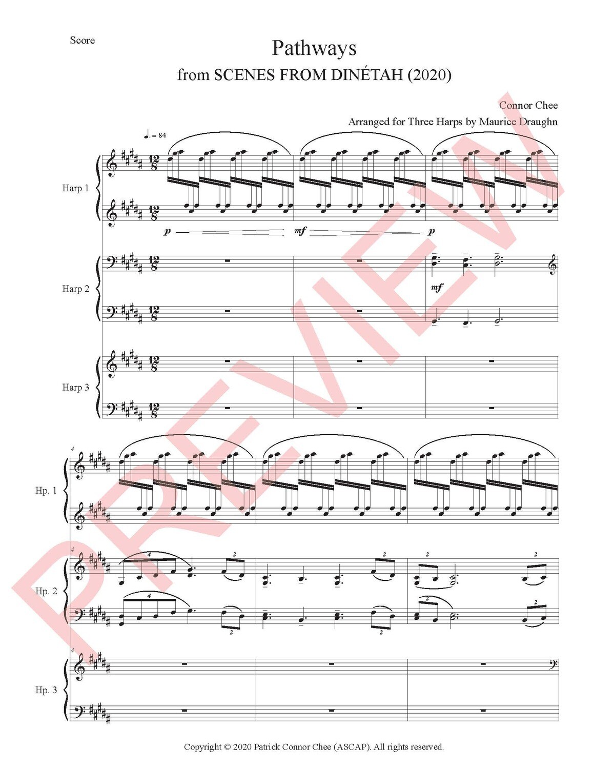 Digital Sheet Music - Pathways (Arranged for 3 Harps) (Connor Chee)