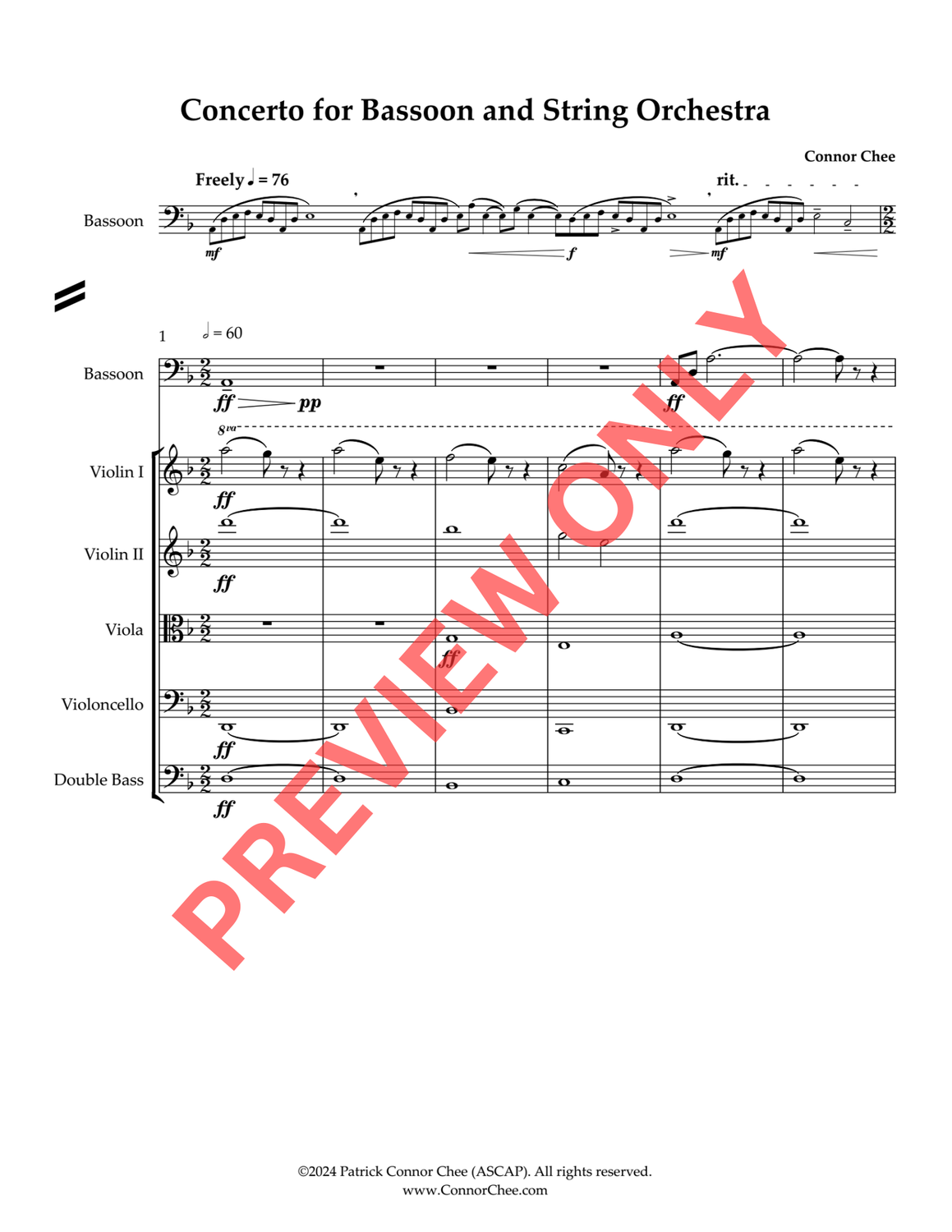 ALL ARRANGEMENTS - Concerto for Bassoon and String Orchestra, Bassoon and String Quartet, Bassoon and Piano