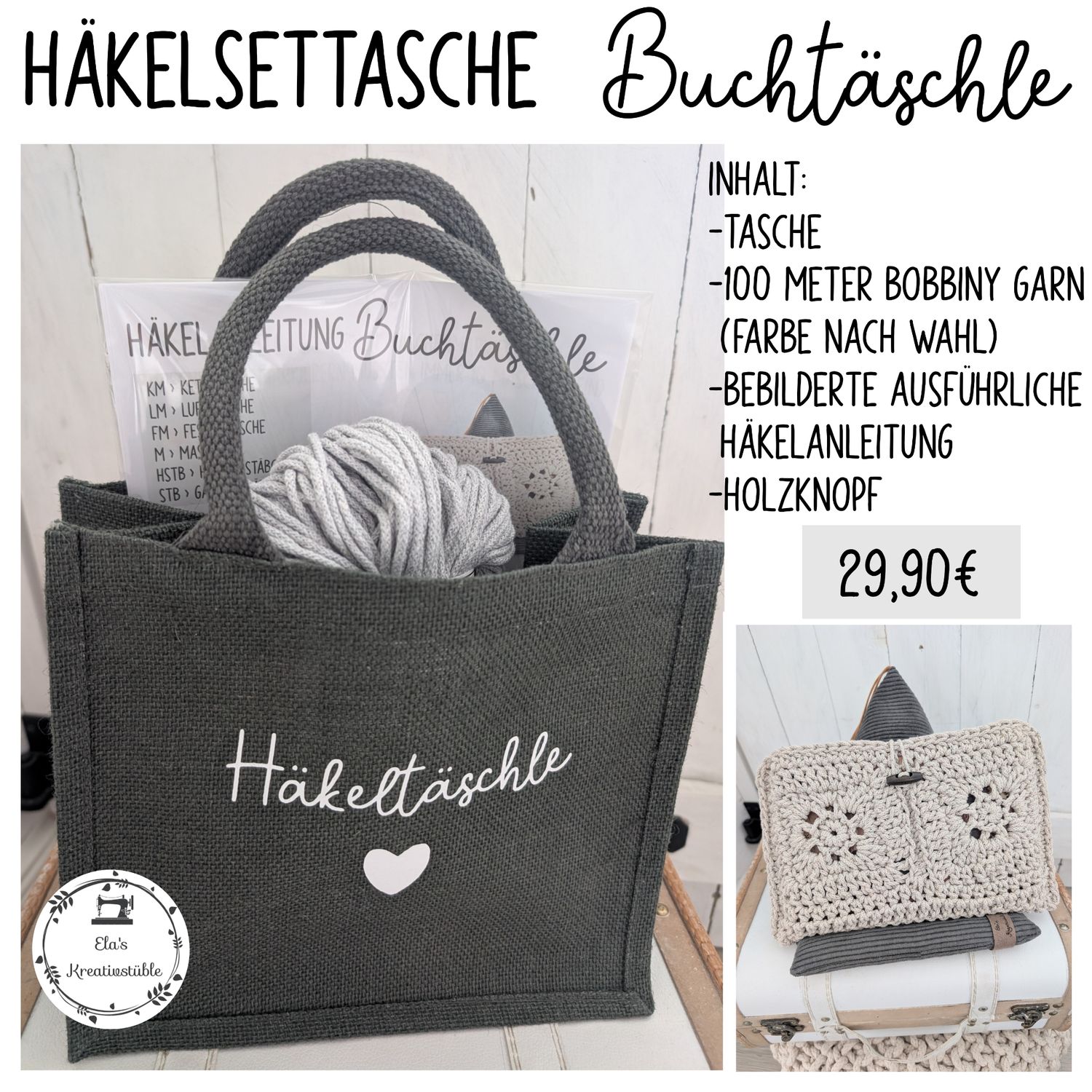 Häkelset Buchtasche/Windeltasche incl. Tasche