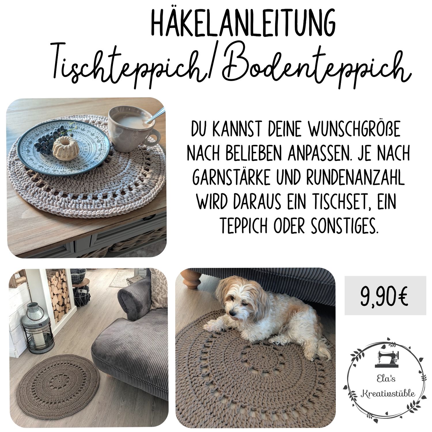 Häkelanleitung Tischteppich/Bodenteppich