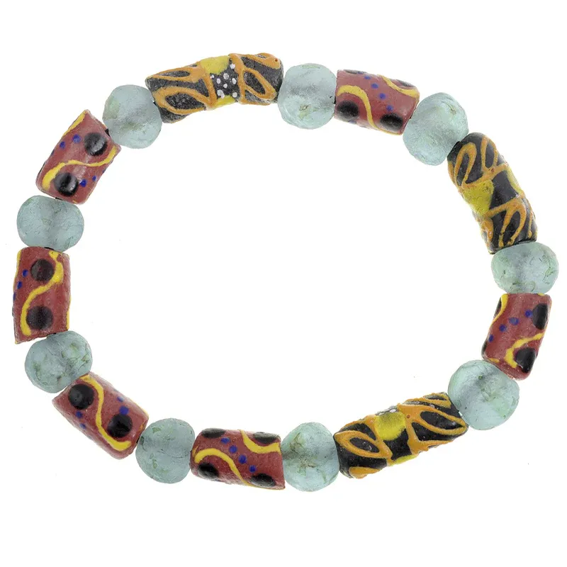 Handmade Beaded Bracelet - African Glass Trade Beads, Elastic Fit