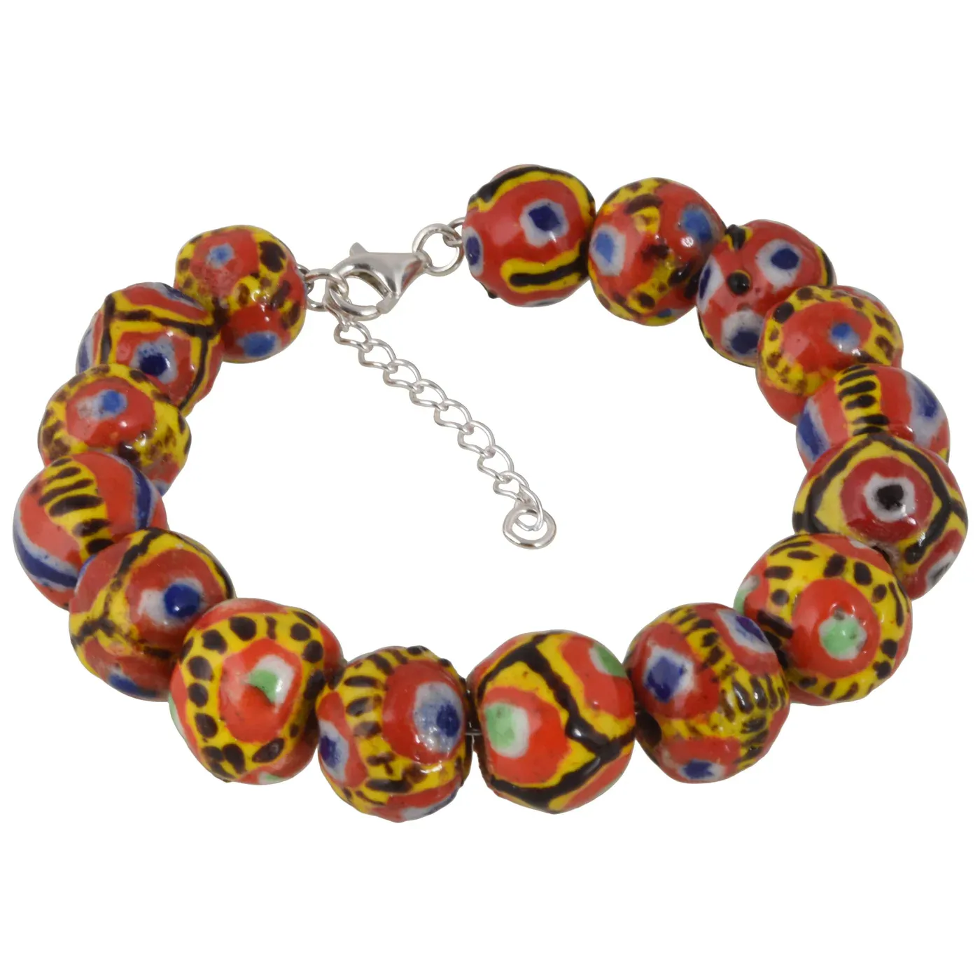 Handmade Kiffa Glass Bead Bracelet 925 Silver | African Boho Jewelry