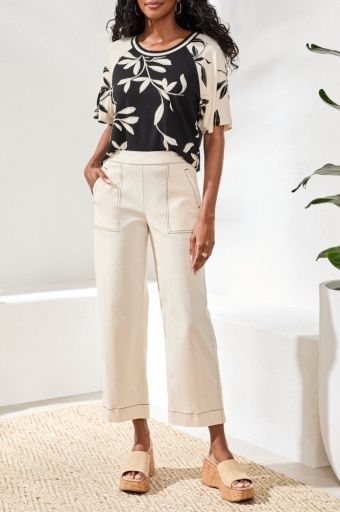 PULL ON ANKLE PANT W/ CONTRAST STITCH-CANVAS, Colour: CANVAS, Size: 4