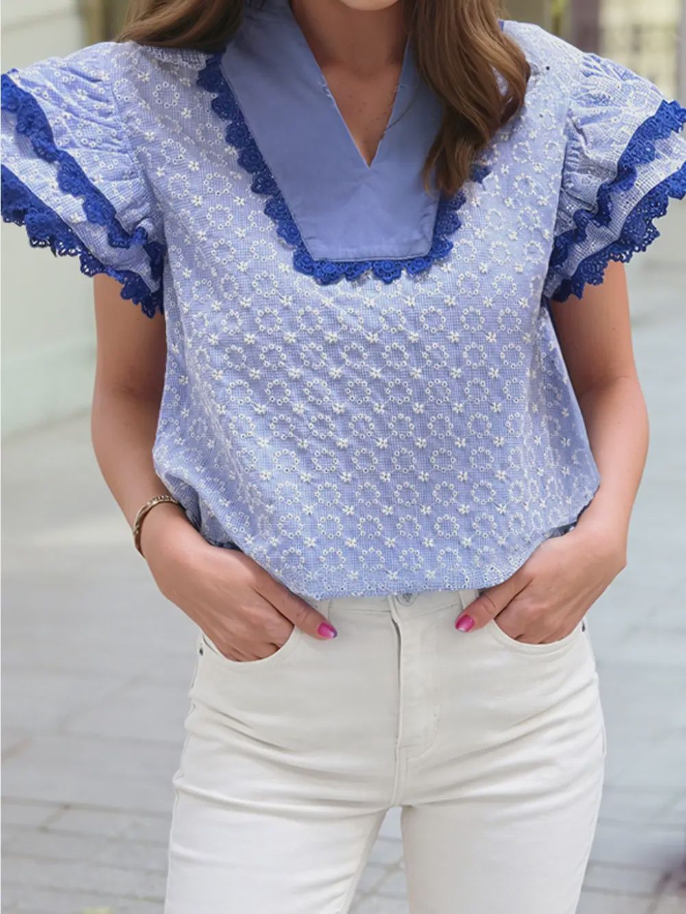 Beau Blue Floral Text Ric Rac Trim