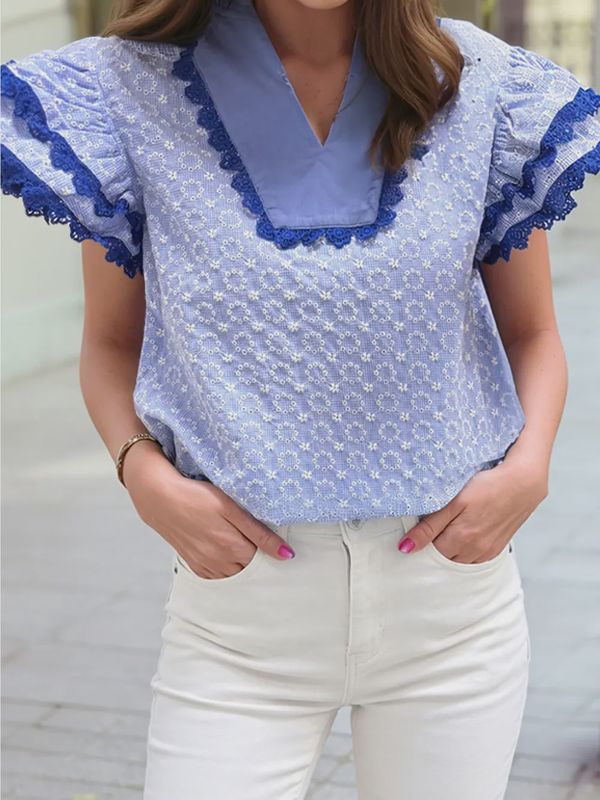 Beau Blue Floral Text Ric Rac Trim