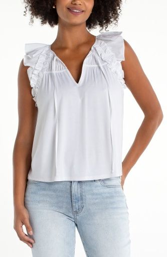flutter slv knit to woven top w/ties