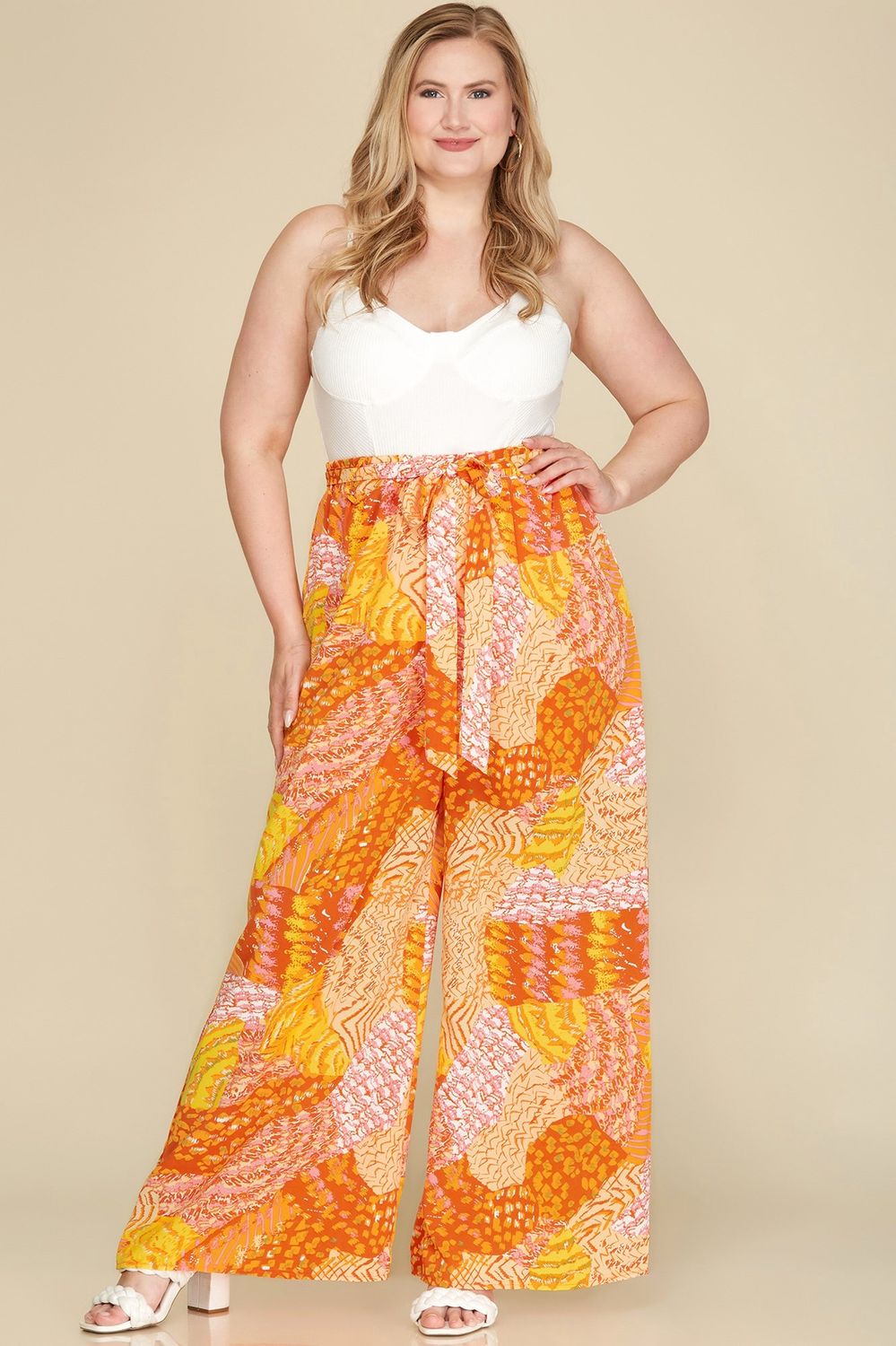 Orange Satin Pants W/Waist Sash