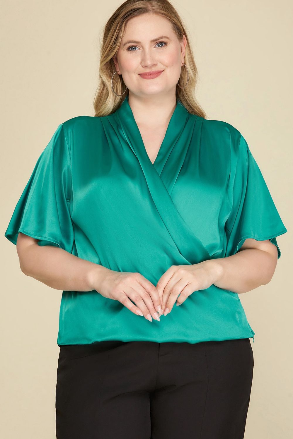 Emerald SS Satin Top W/ Side Zipper