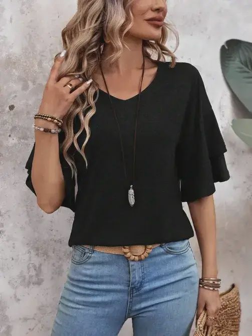 Black Short Sleeve Loose Fit Casual Basic T Shirt