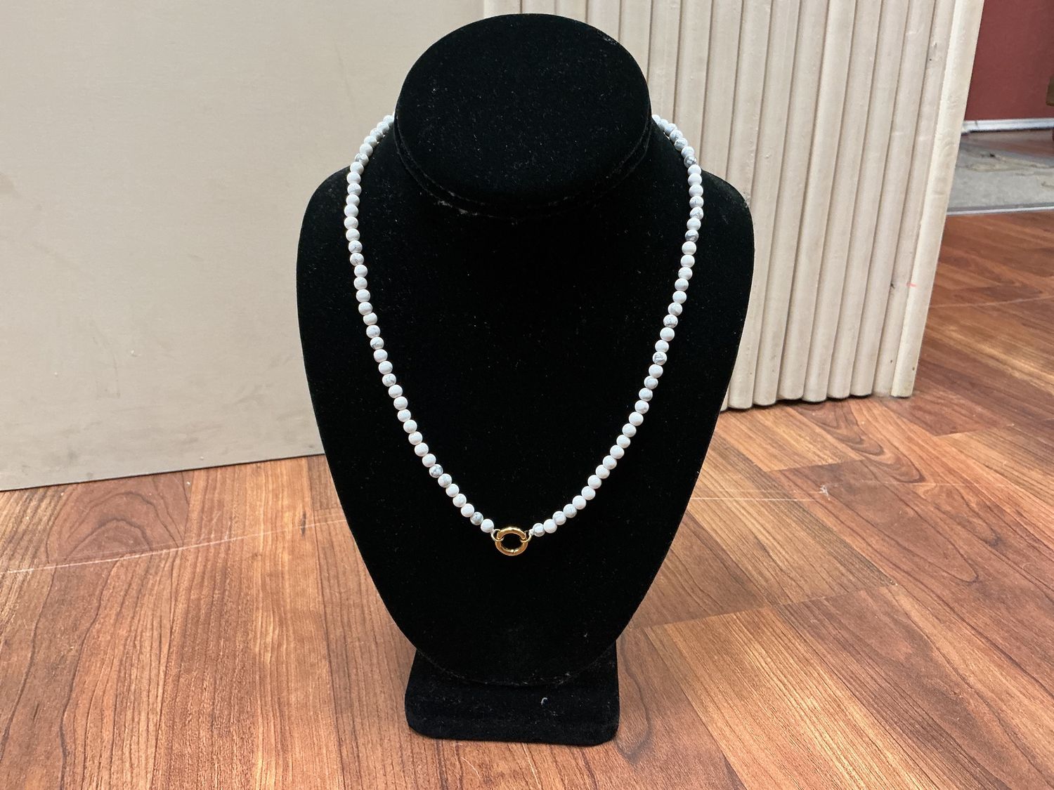 Semi Precious Natural Stone Charm Keeper Necklace, Colour: White-Howlite
