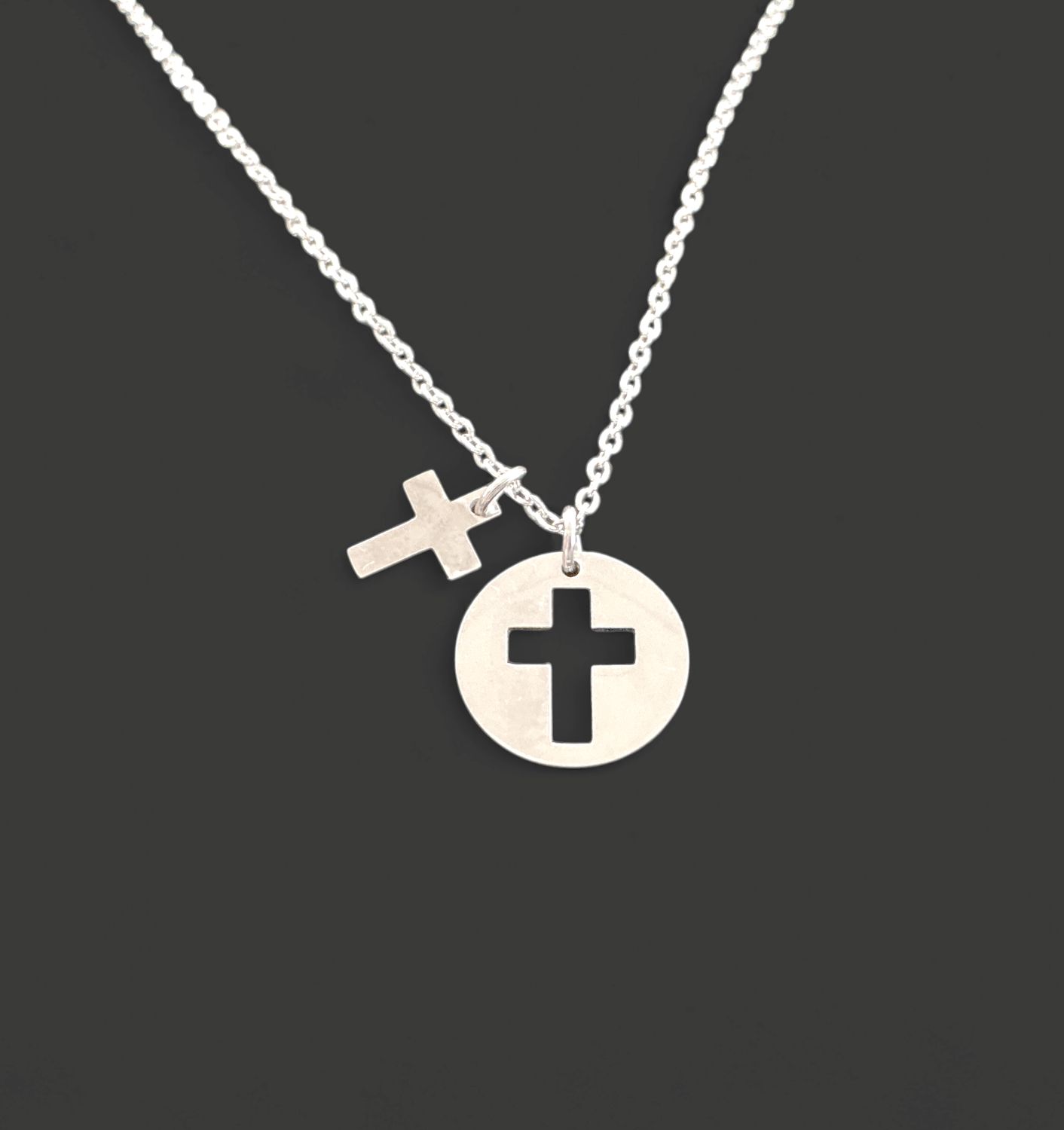 18k Gold Pvd Stainless Steel Cut Out Cross Charm Necklace, Colour: Silver