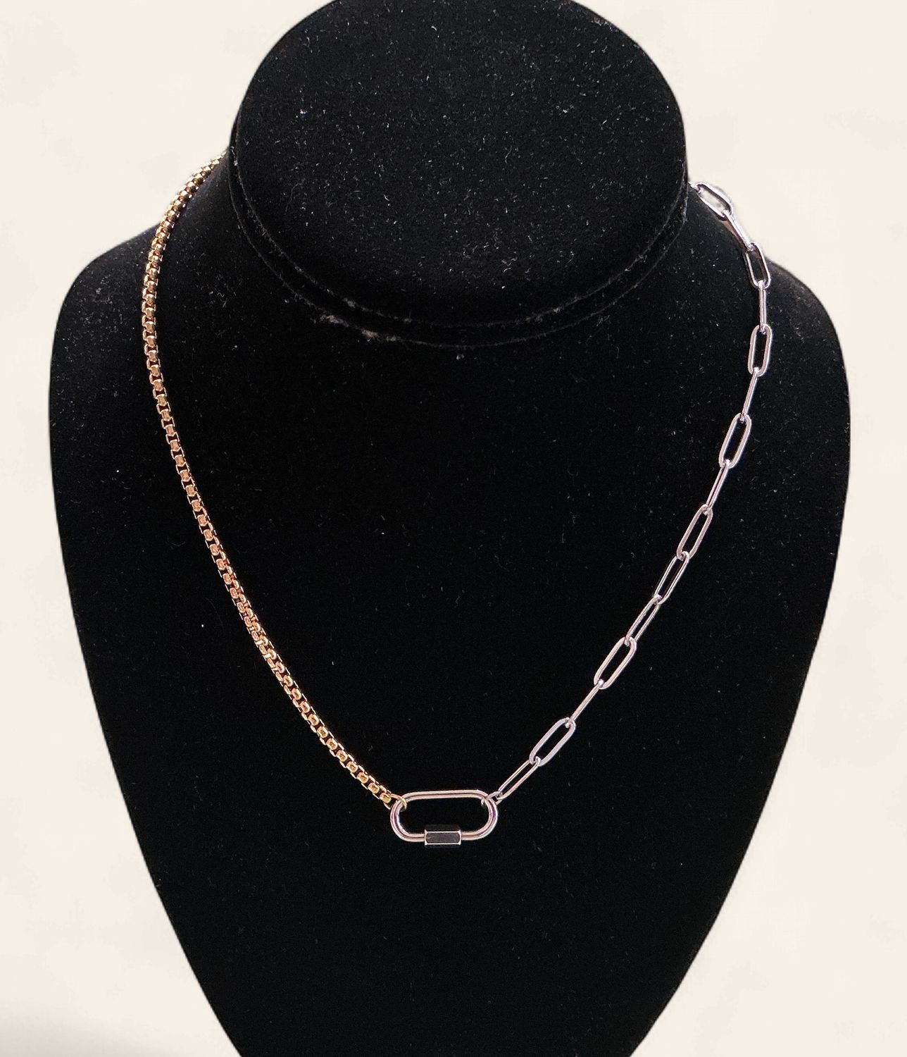 18k Gold Pvd Stainless Steel Mixed Metal Paperclip Carabiner Necklace