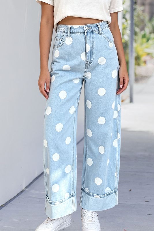 Polka Dot Ankle-Length Regular Casual Jeans 4-4X: Sky Blue / 10