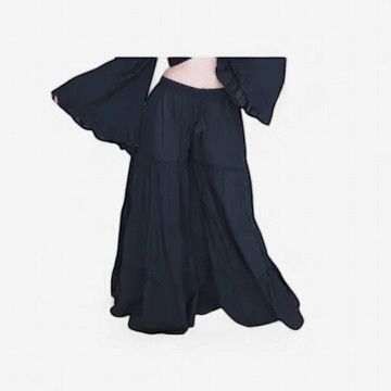 Flowy Tiered Wide Leg Pants - Black