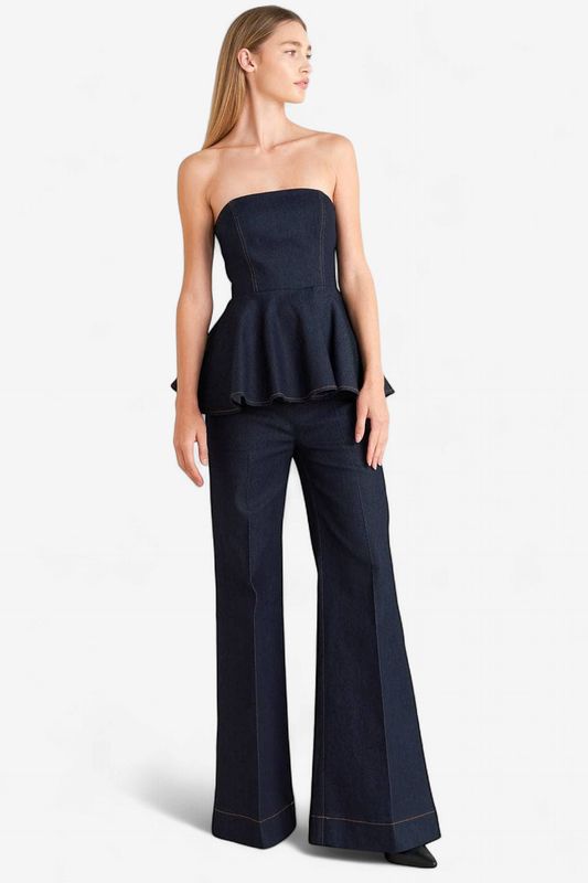 Flying Tomato Strapless Peplum Denim Top