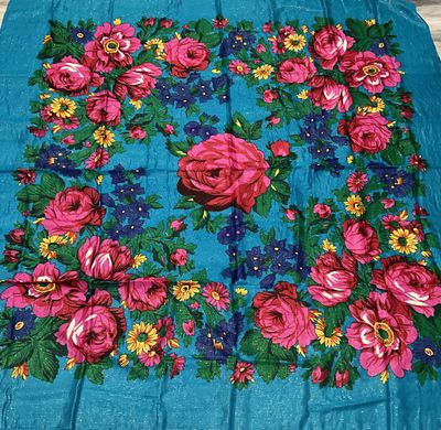 Floral Scarf Turquoise Metallic 44x44